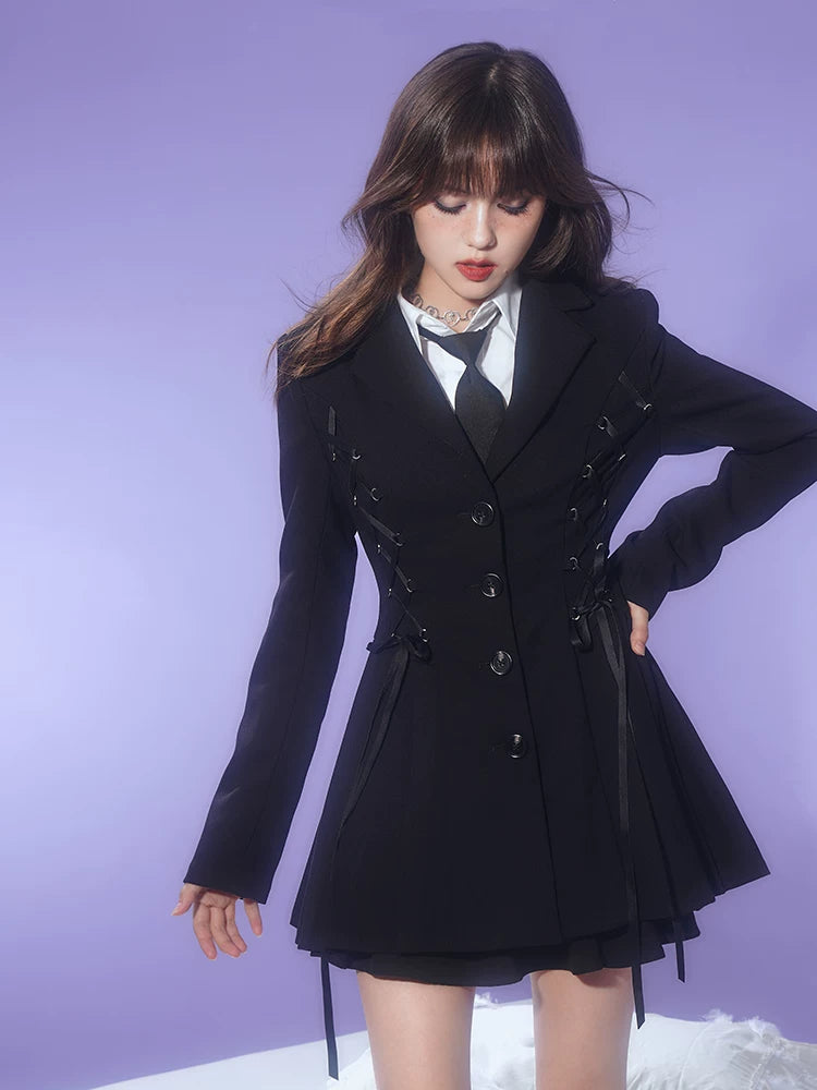 SagiDolls Girls’ Campus 007! Sweet & Cool Black Fit-and-Flare Waist-Tapering Blazer Dress Outfit