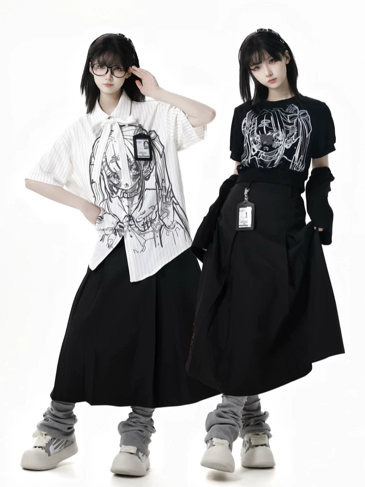 Ready Stock, Ships Fast “Noisy Summer Dream” Oversized All-Over Print Shirt Short Sleeve Summer-Autumn Draping Design Matching Set