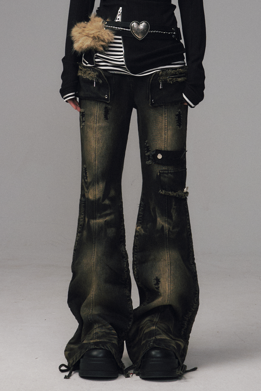 Punk Retro Flare Denim Pants