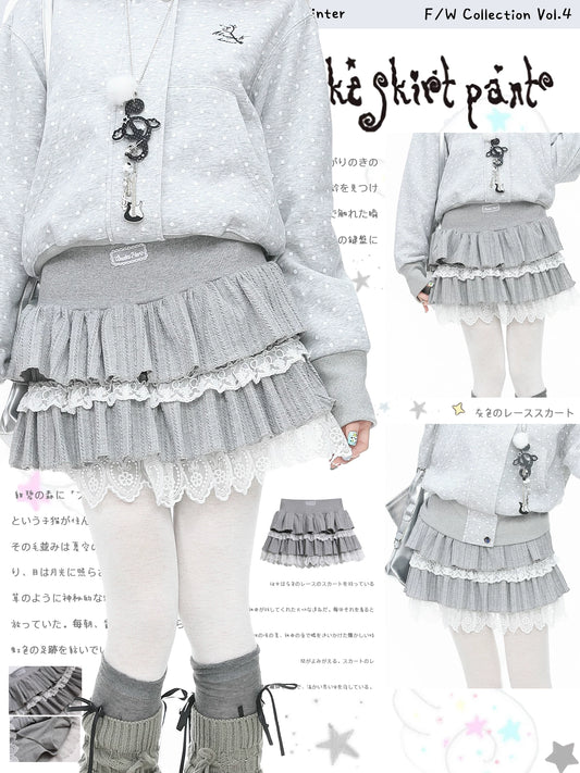 Blue Ghost Park Languid Park Lace Puffy Cake Dress for Women, Grey A-Line Elastic Waist Short Skirt