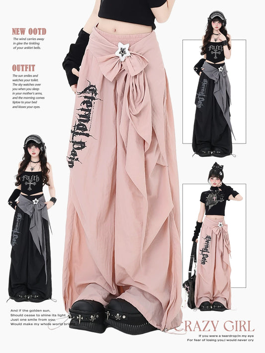 crazygirl’s must-have! Original street-style sweet, cool, and spicy girl high-waist design loose wide-leg cargo jumpsuit pants