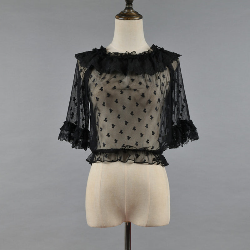 Niu Niu~Plus Size Lolita Shirt Lace Mesh Blouse