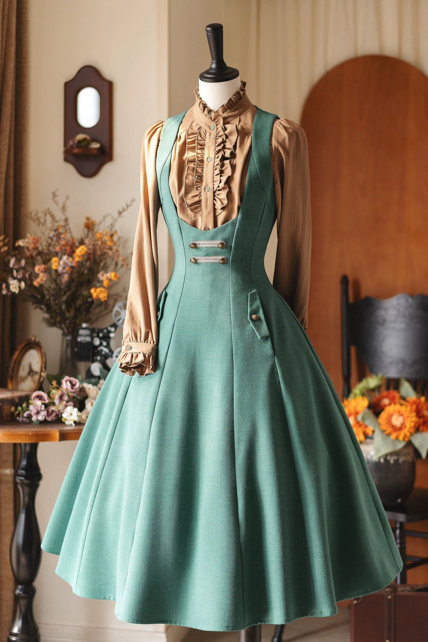 Retro Waist Cinching Suspender Skirt