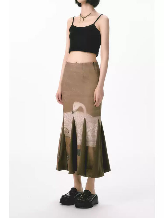 New Chinese Style Flower Stretch Fishtail Skirt