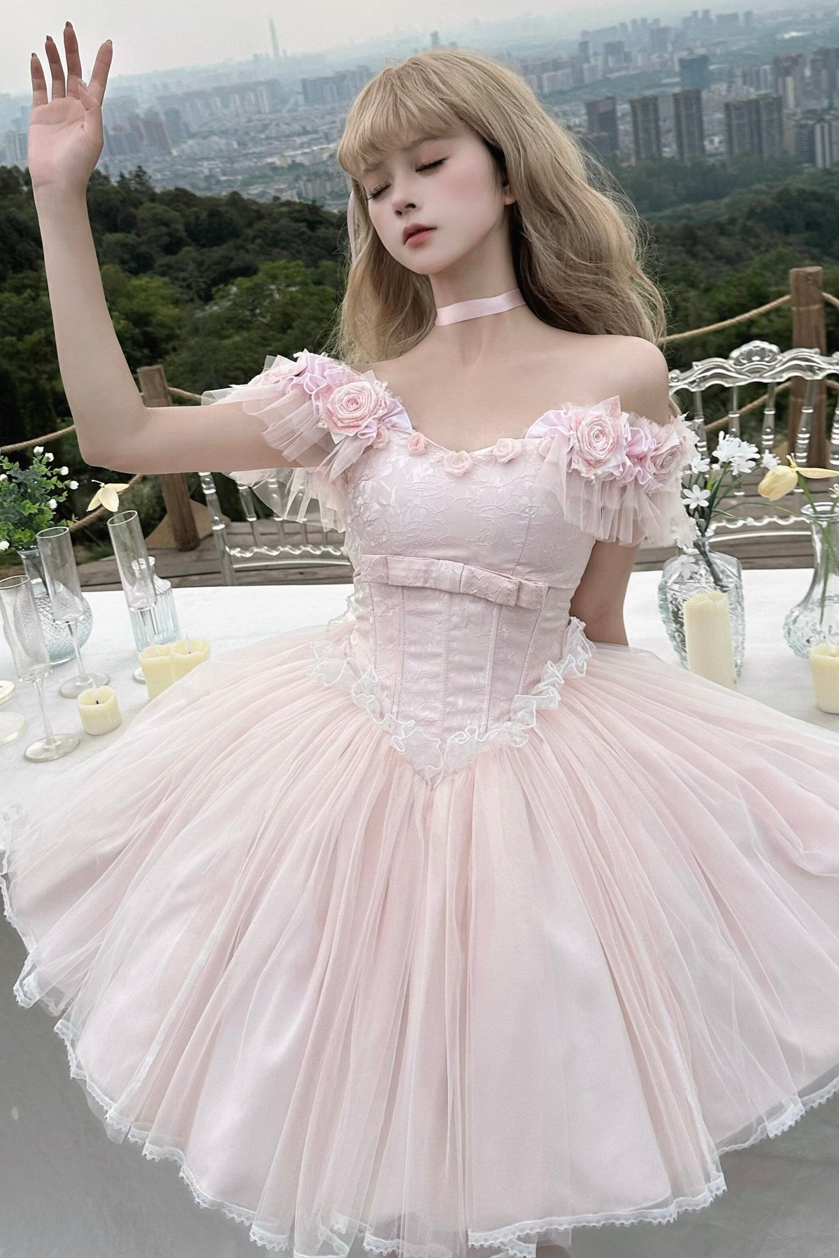 Light Pink Sweet Lolita Dress with Ribbon Tail Dress