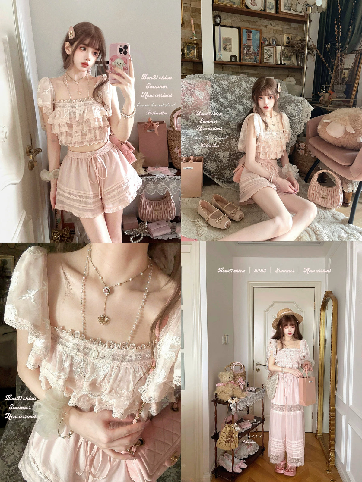 Sicily Holiday French Puff-Sleeve Camisole Embroidered Chiffon Top T2408