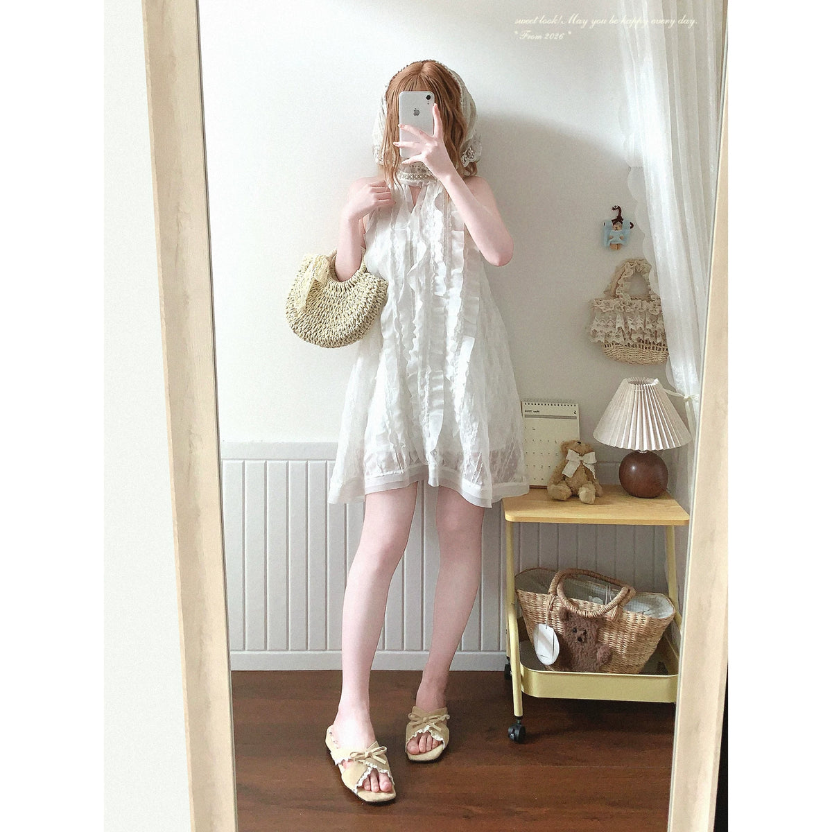 Final-batch yxt* Pearl Lace Stand Collar Contrast Peter Pan Collar Sweet “First Love” Sleeveless Dress