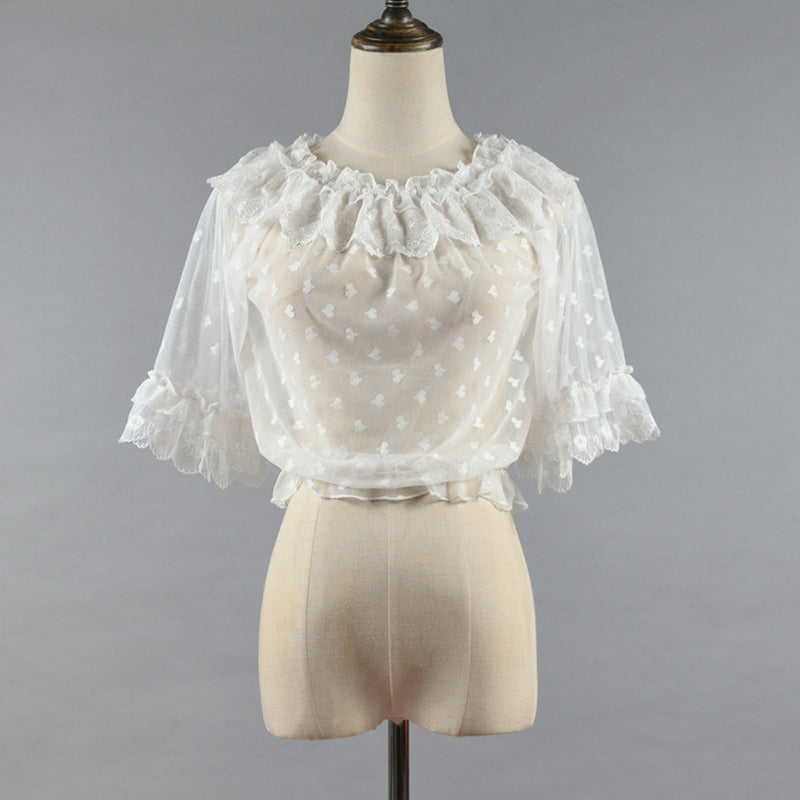 Niu Niu~Plus Size Lolita Shirt Lace Mesh Blouse
