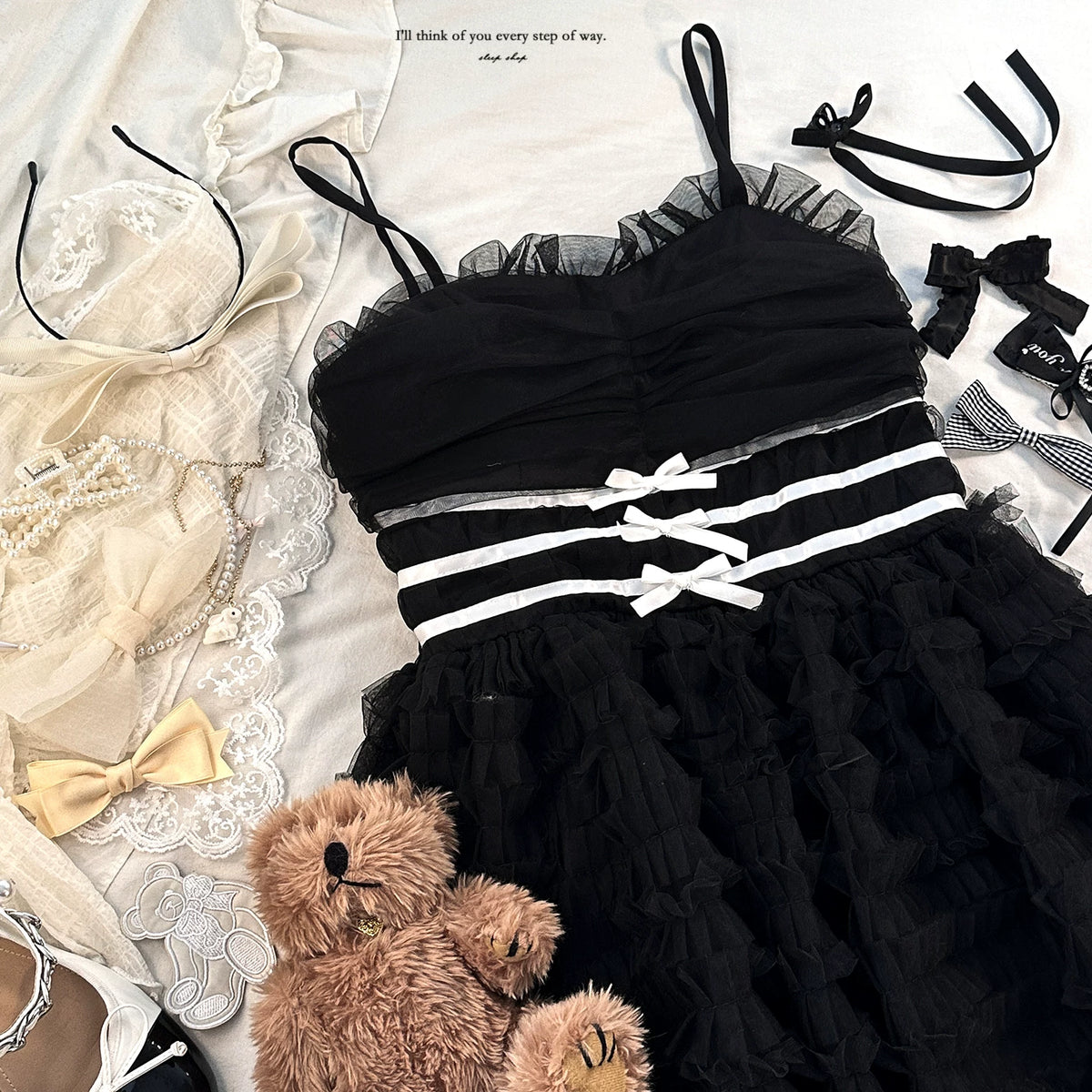Sleepingdoll Handmade Feather Dream Layered Cake Bow Sweetheart Slip Dress Elegant Dress