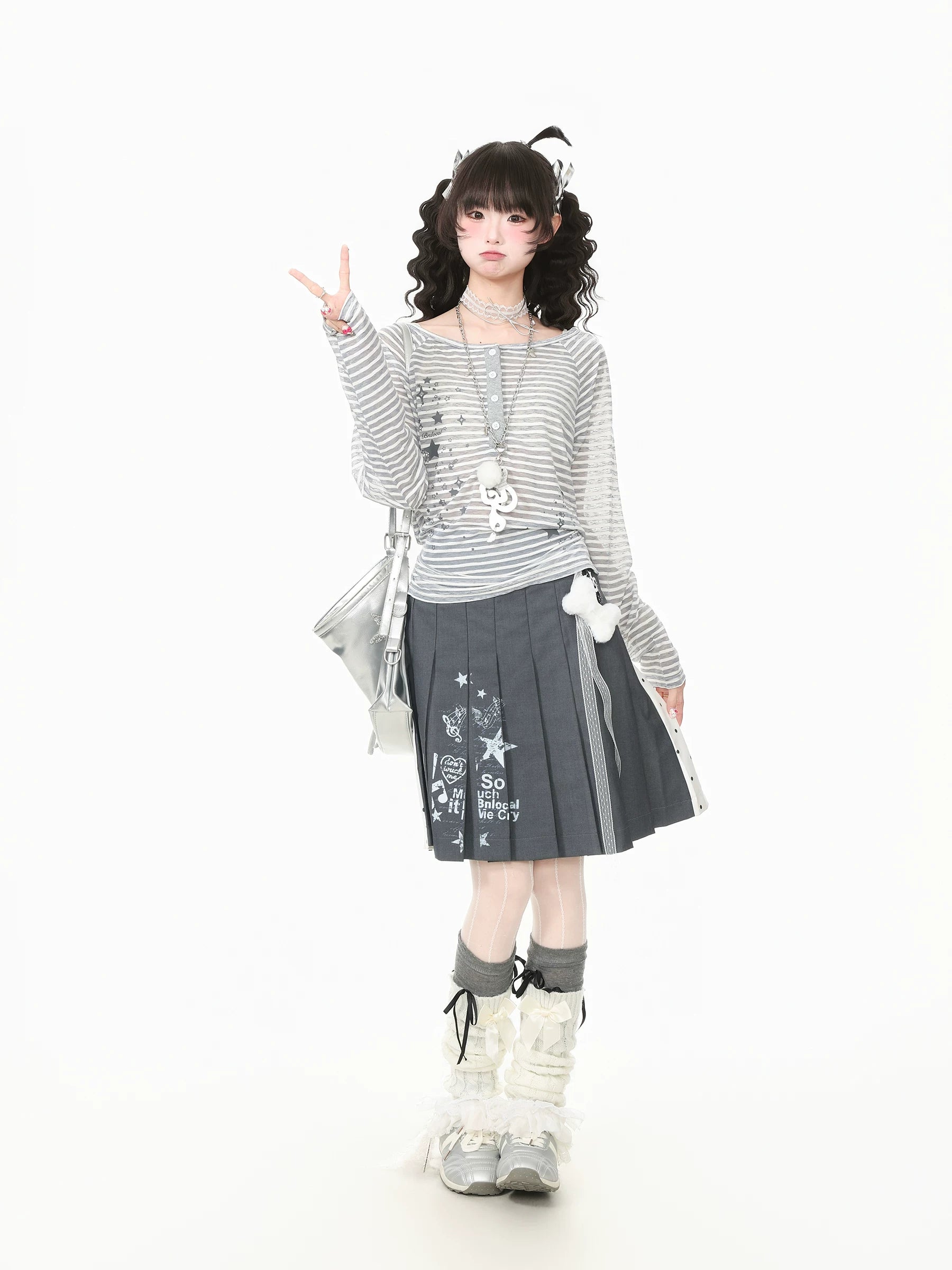 Languid Park Blue Ghost Park Polka Dot Two-Way Pleated Skirt for Women Summer Casual Short Skirt