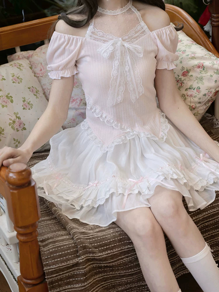 LaLa Sauce Sweet Tide Original Design Cute Soft Girl Outfit—Sweet & Adorable Top and Short Skirt Two-Piece Set, New for Summer