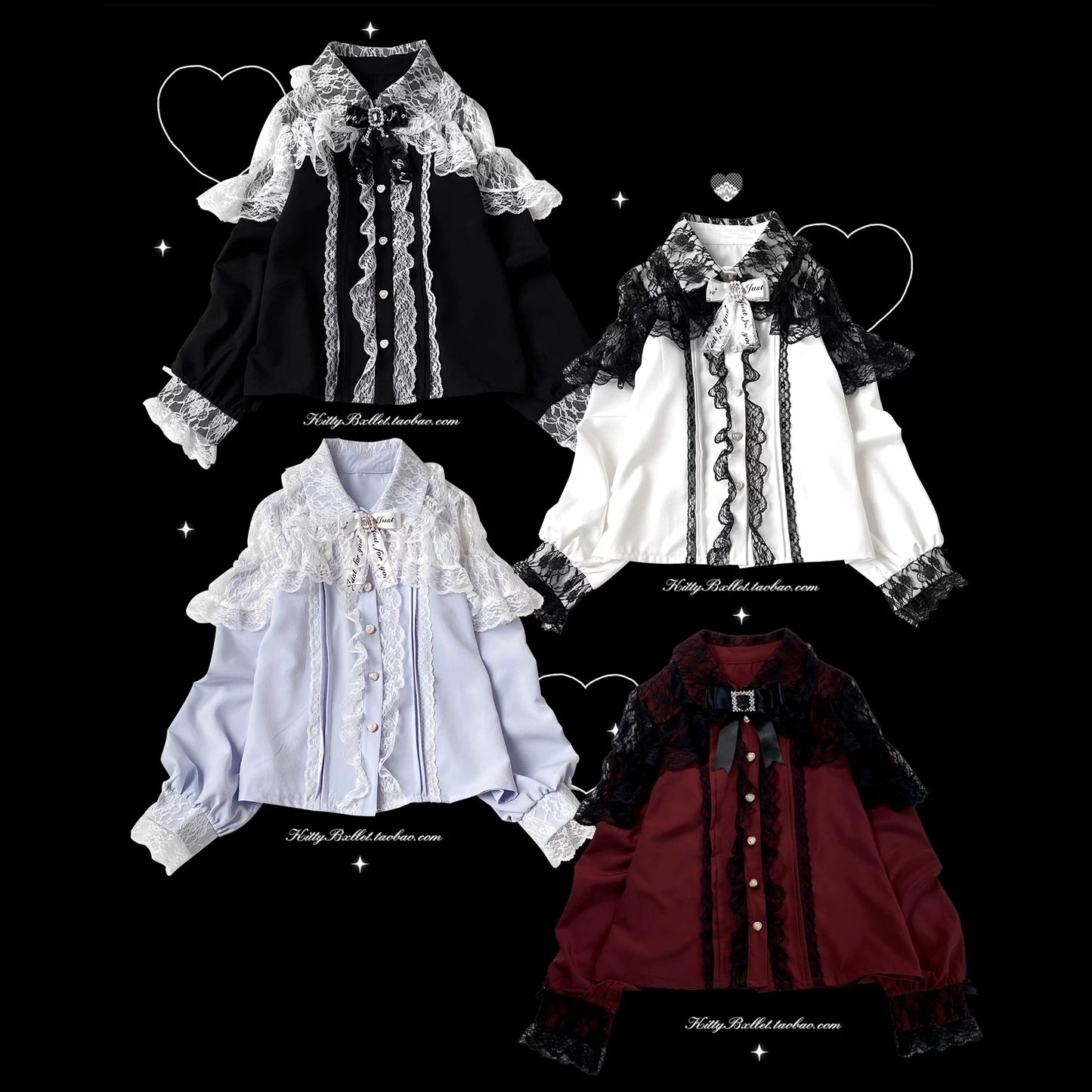KittyBxllet Original【Koi Hime Xin Sha】Lace-Style Long Sleeve Blouse