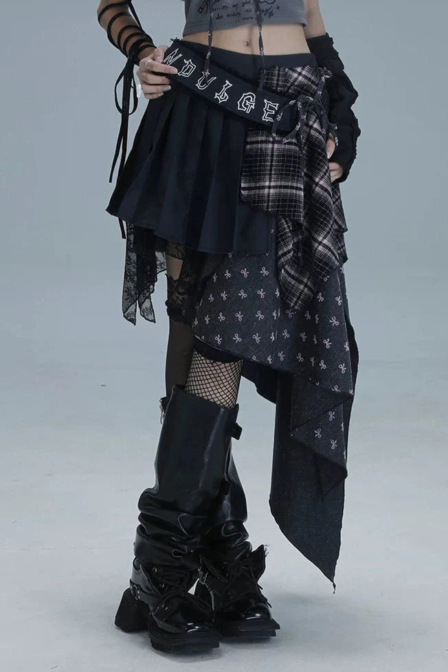 Check Patchwork Asymmetrical Skirt