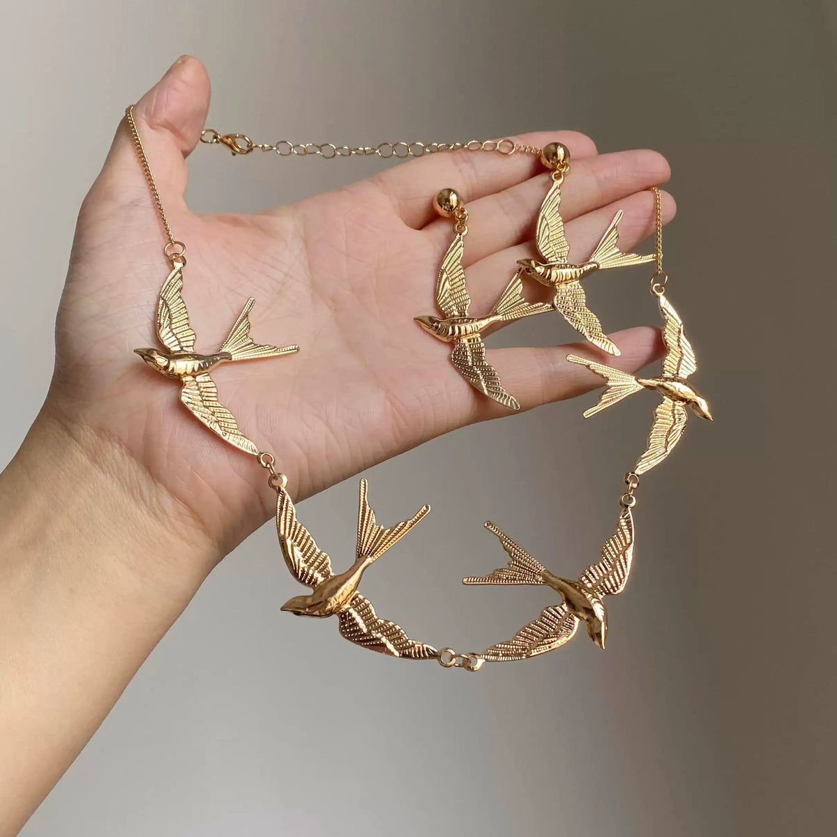 B.treasure Swallow Necklace and Earring Set – Distinctive Designer Style, Luxe Look, Intricately Crafted Collar Necklace and Earrings - Classic Swallow