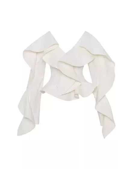 Ruffled splicing design long-sleeved shirt