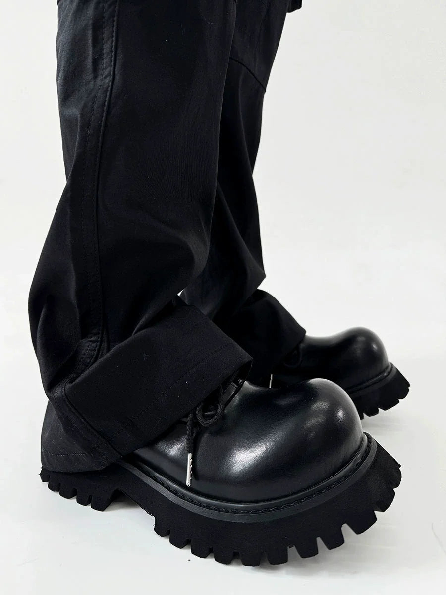 Chunky Black Leather Lug Sole Derby Shoes