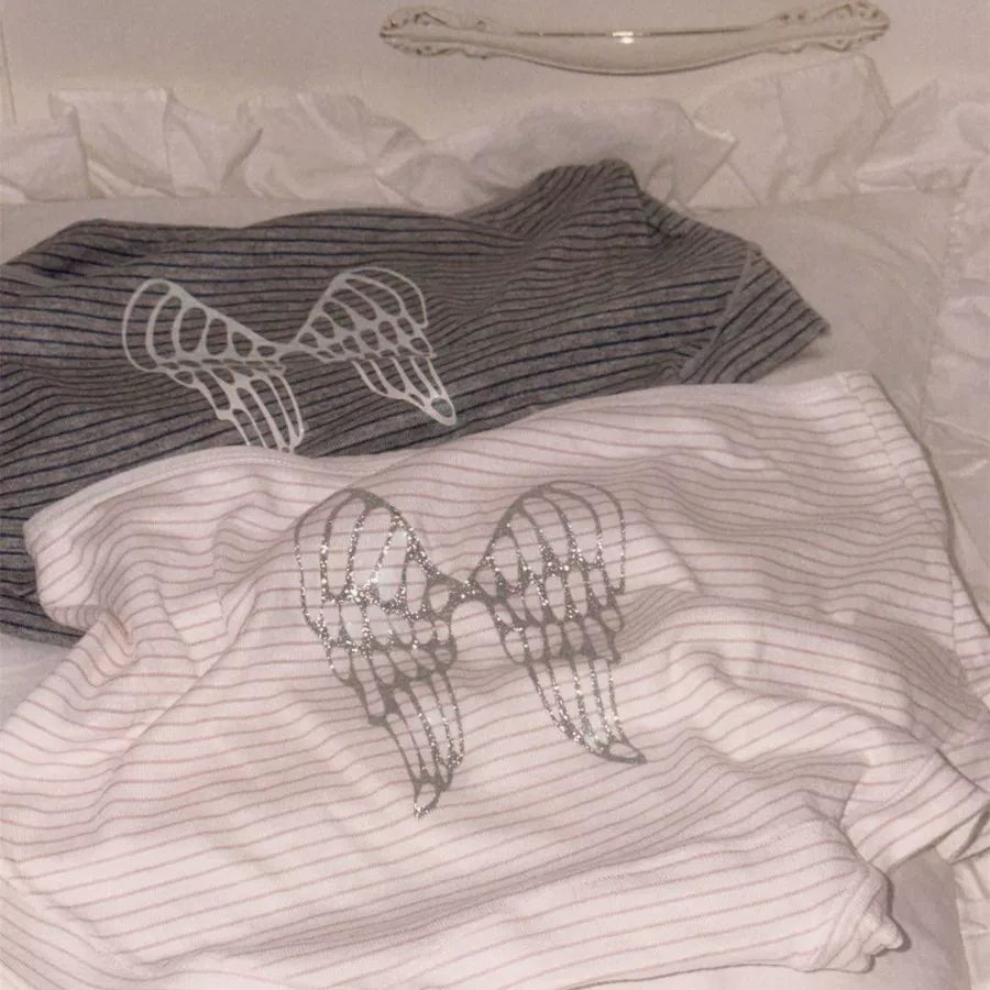 Sequin Angel Wings—European &amp; American BM-Style Striped Cotton Stretch Boyshorts, Comfortable, Cute, Sweet, Soft Mid-Rise Women’s Underwear
