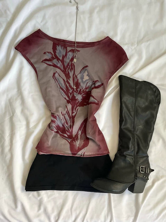 Red Vintage Off-Shoulder Short Sleeve Top Elegant Chic Atmosphere High-End Summer Women