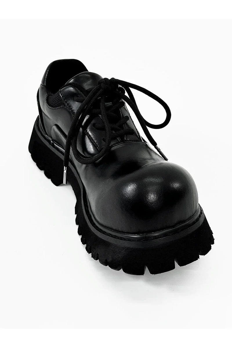 Chunky Black Leather Lug Sole Derby Shoes