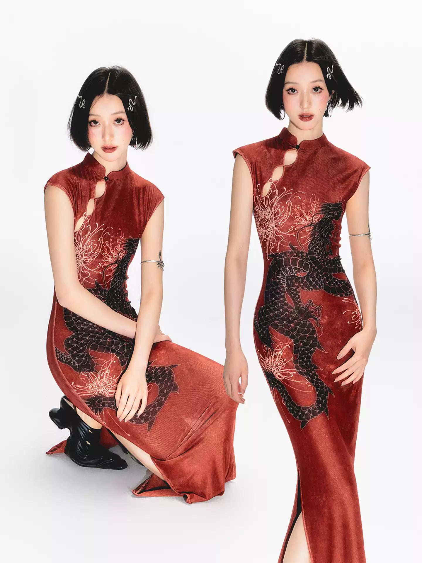 Red Dragon Cheongsam Dress