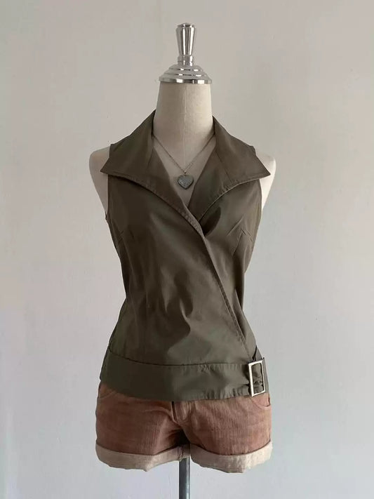 Khaki sleeveless shirt