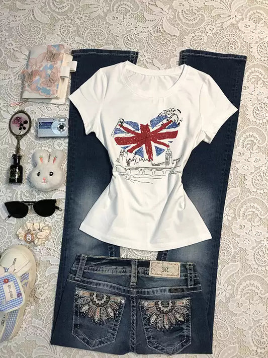 White round neck printed T-shirt