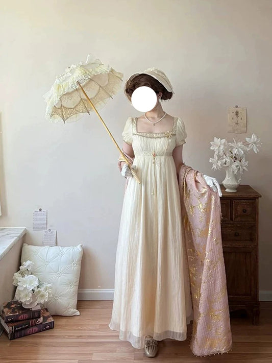 Gilded Gold Imperial Court Lolita Dress for Birthday Celebrations & Coming-of-Age Ceremony (Elegant Includes Waist Chain & Chest Chain)