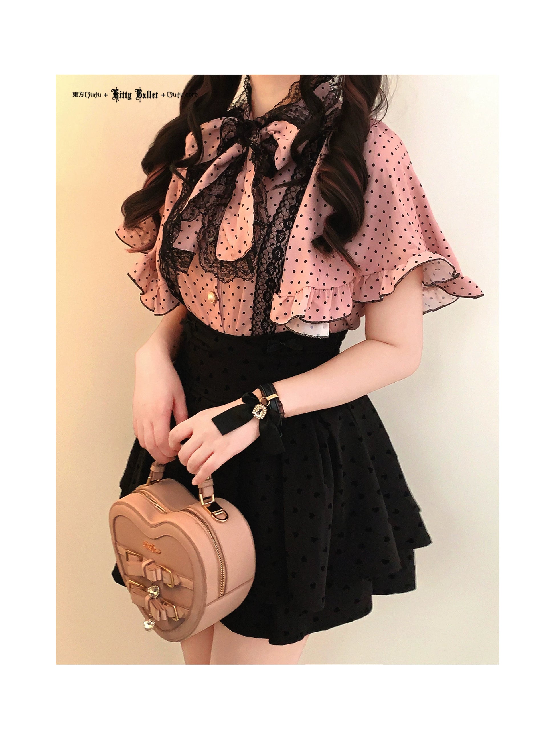 KittyBxllet Original [Butterfly Princess / Polka Dot] Ruffled Sleeveless Shawl-Style Chiffon Tie Shirt