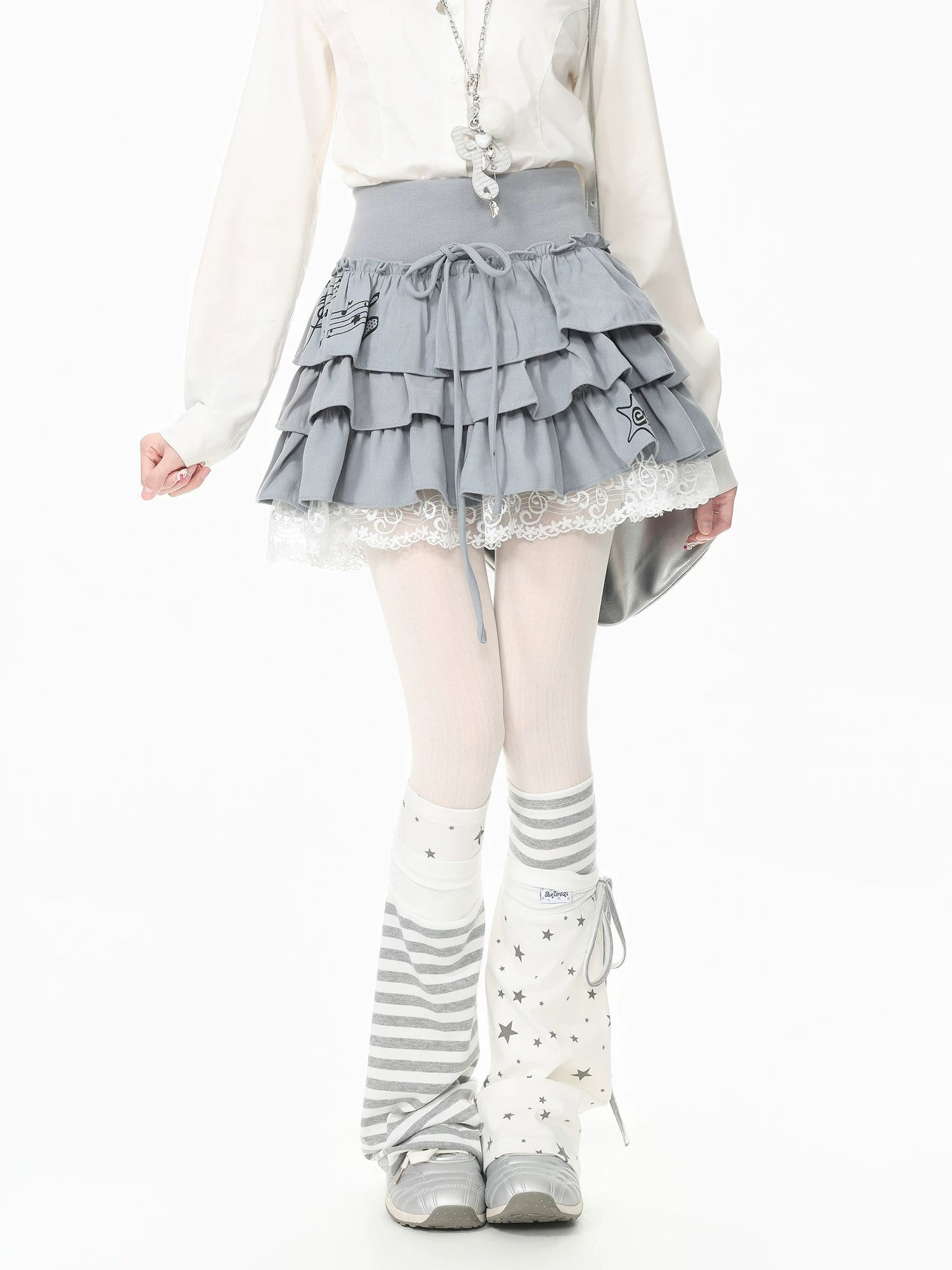 Blue Ghost Park Languid Park Star Home Cute Puffy Half Skirt Lace Trim Short Skirt for Women, Summer