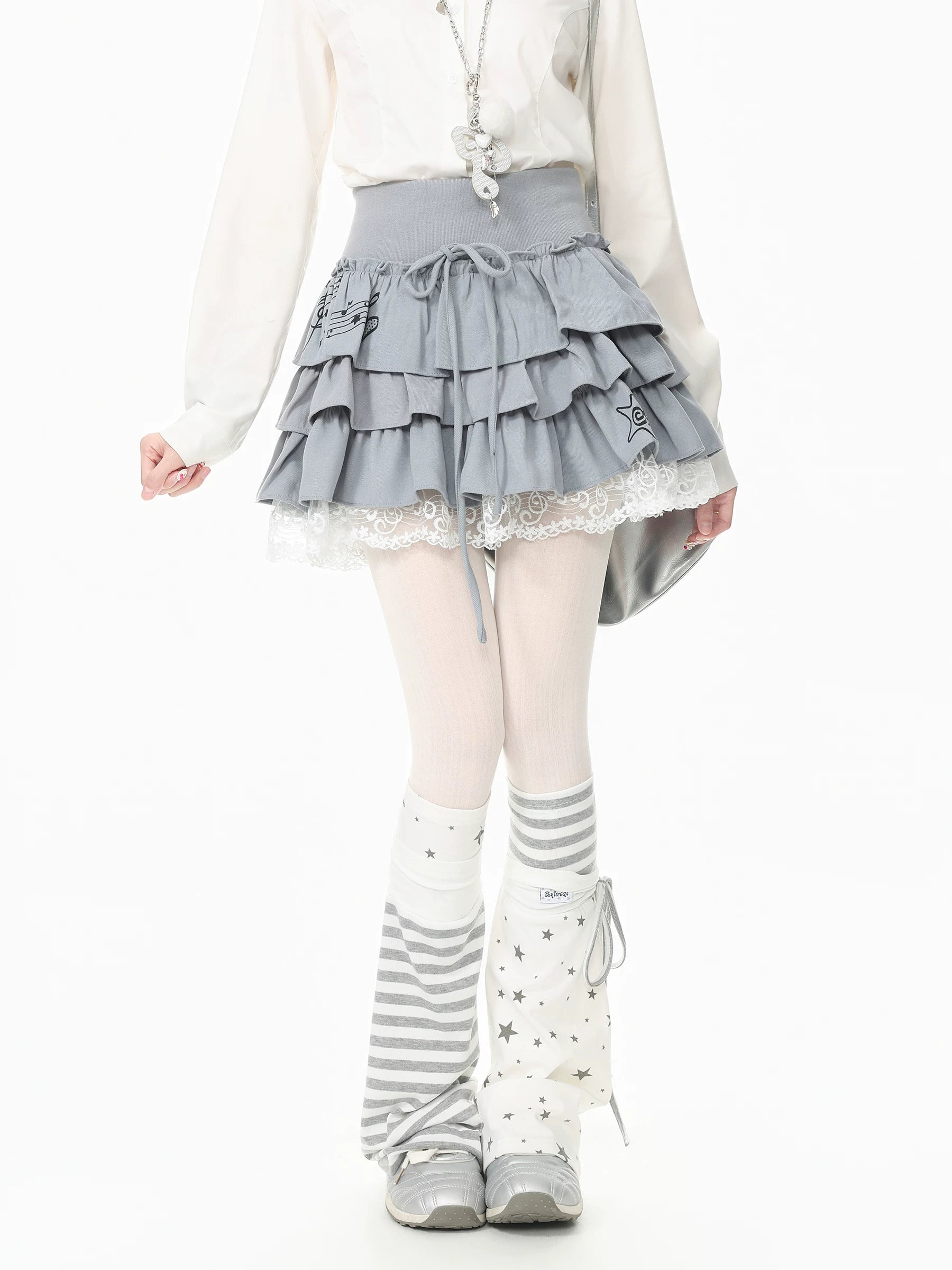 Blue Ghost Park Languid Park Star Home Cute Puffy Half Skirt Lace Trim Short Skirt for Women, Summer