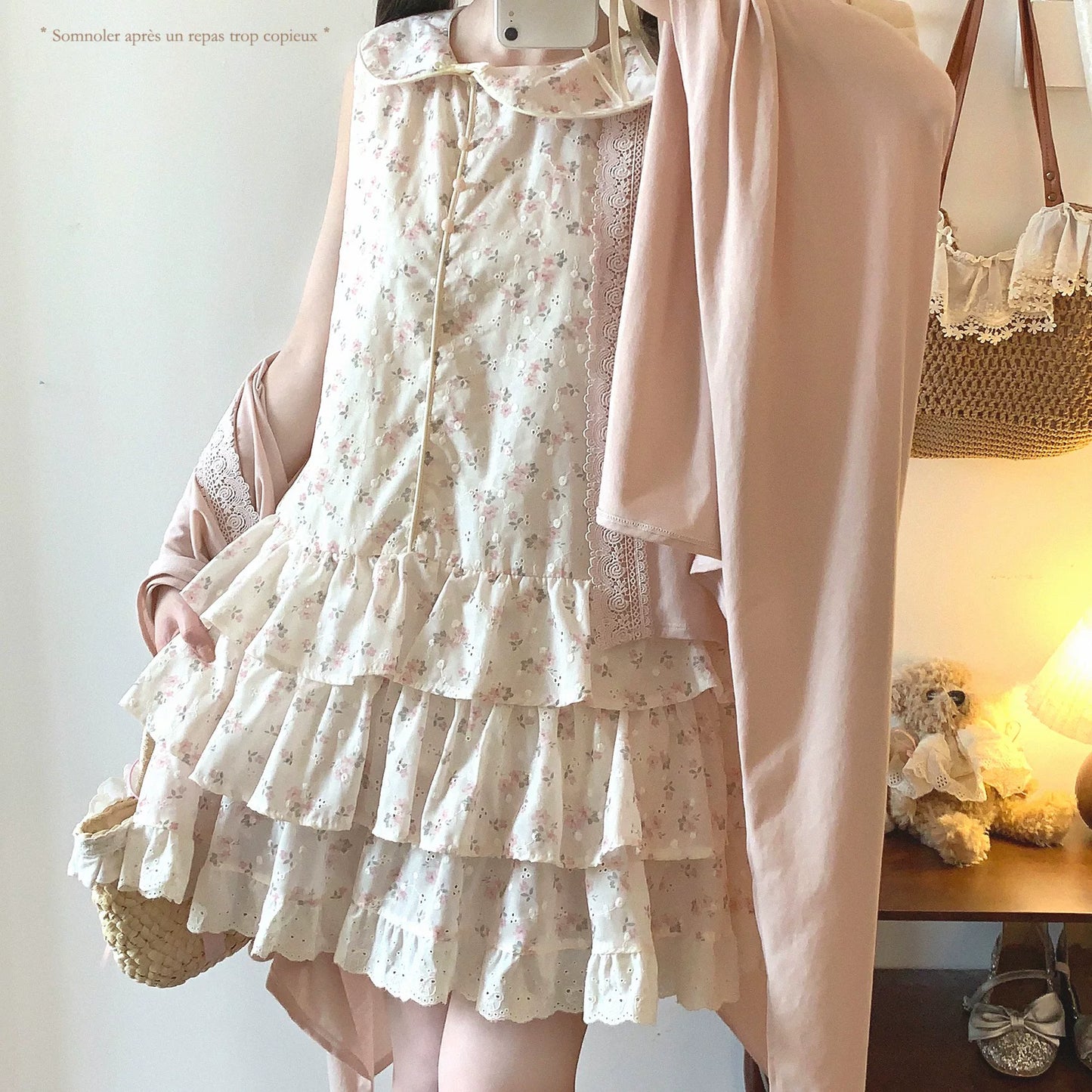 sleepingdoll Handmade* Floral Cake Dress Doll Collar Sweet & Fresh Frilly Floral Tiered Skirt Dress