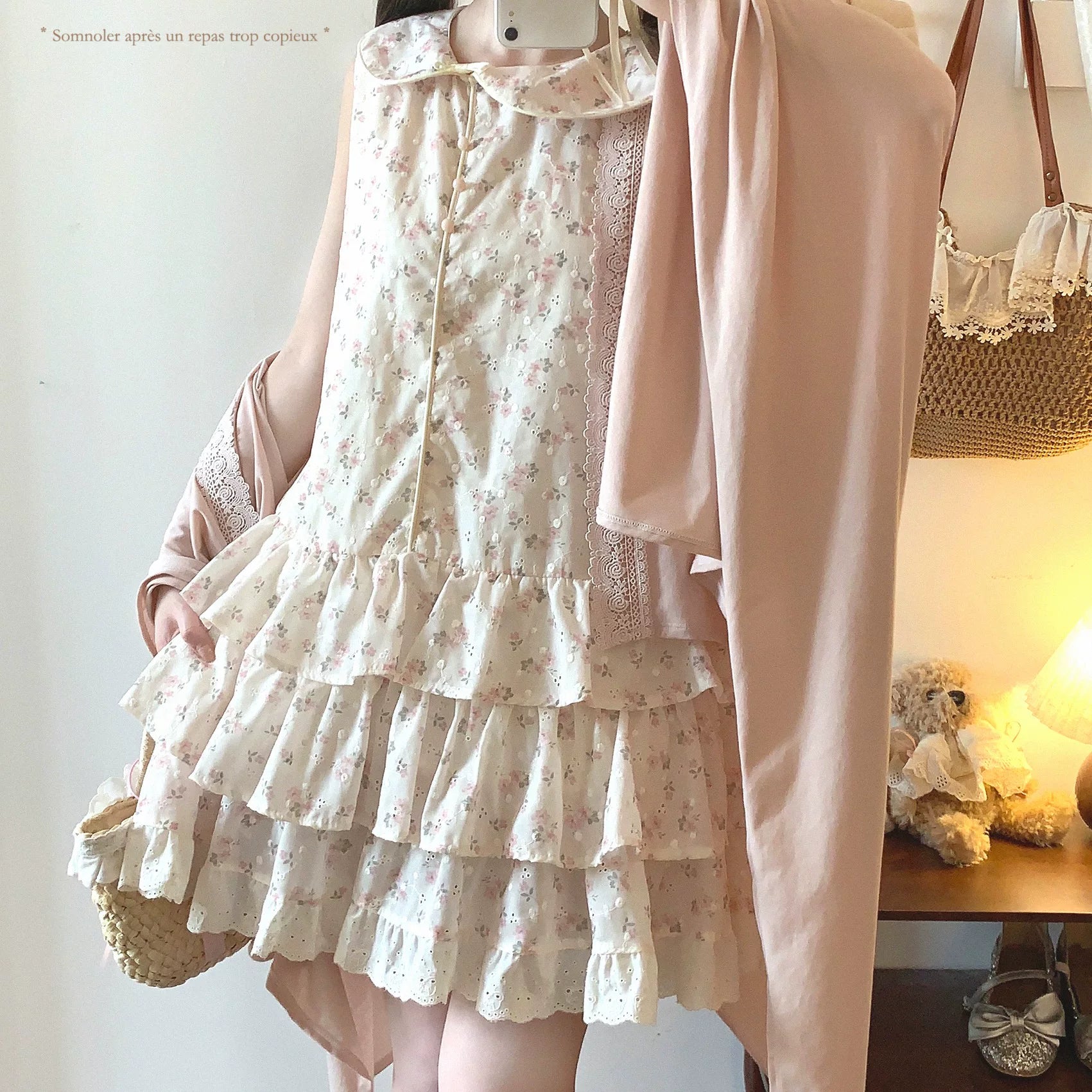 sleepingdoll Handmade* Floral Cake Dress Doll Collar Sweet & Fresh Frilly Floral Tiered Skirt Dress