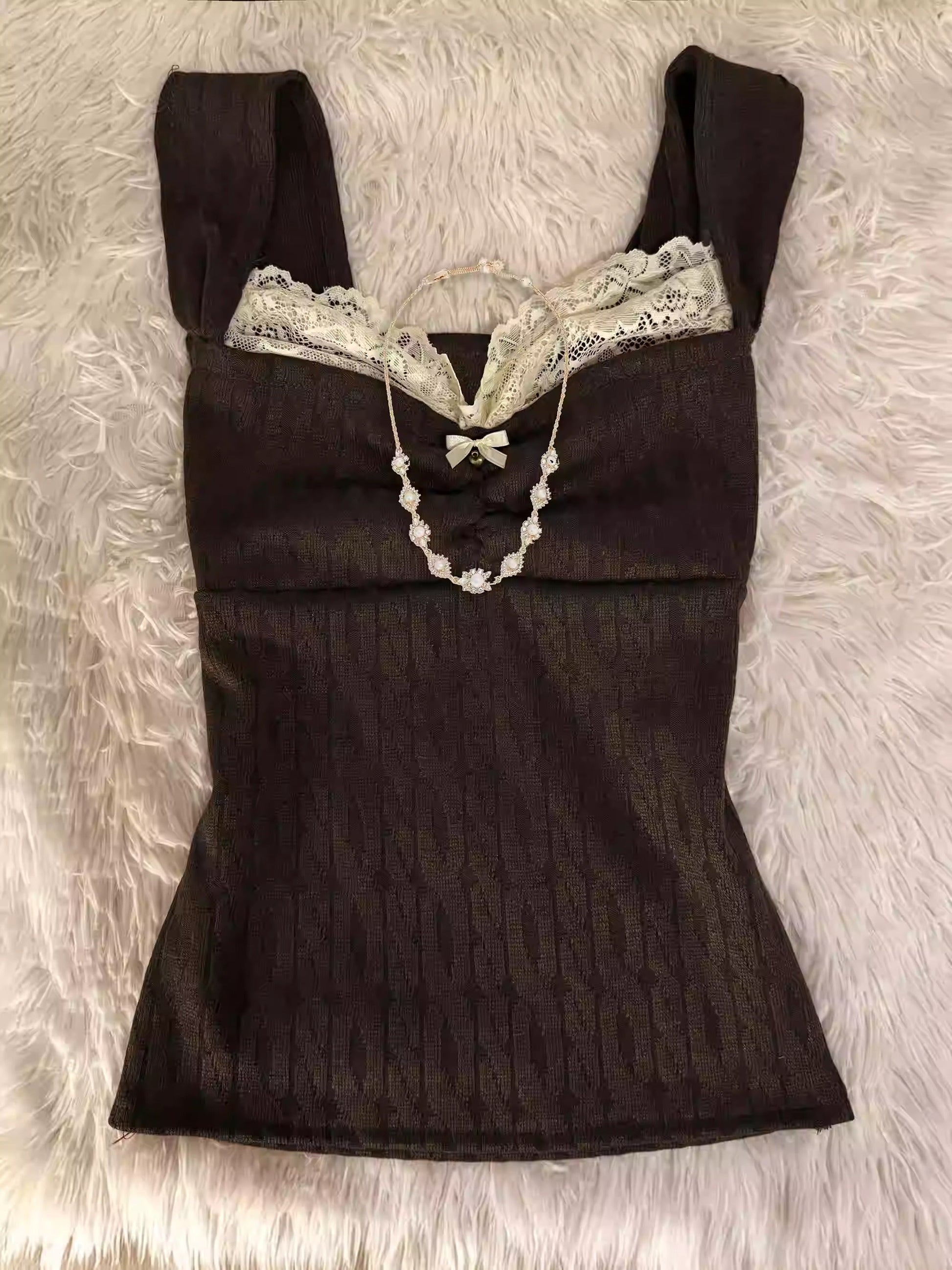 2025 New Lace Suspender Top brown