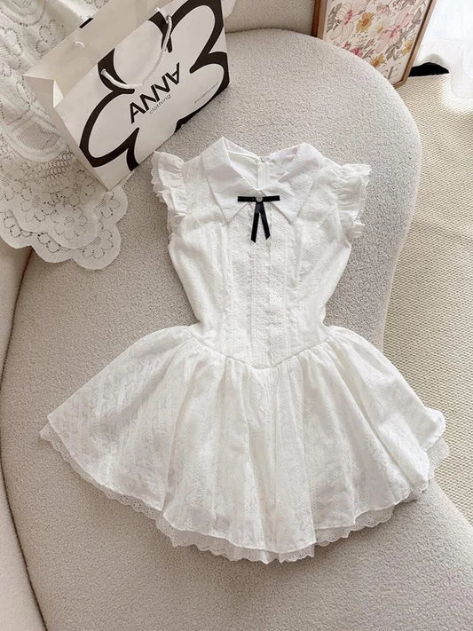 White Peter Pan Collar Flattering Slim-Fit Dress Sweet, Boutique-Inspired and Easy to Style for Women Summer New