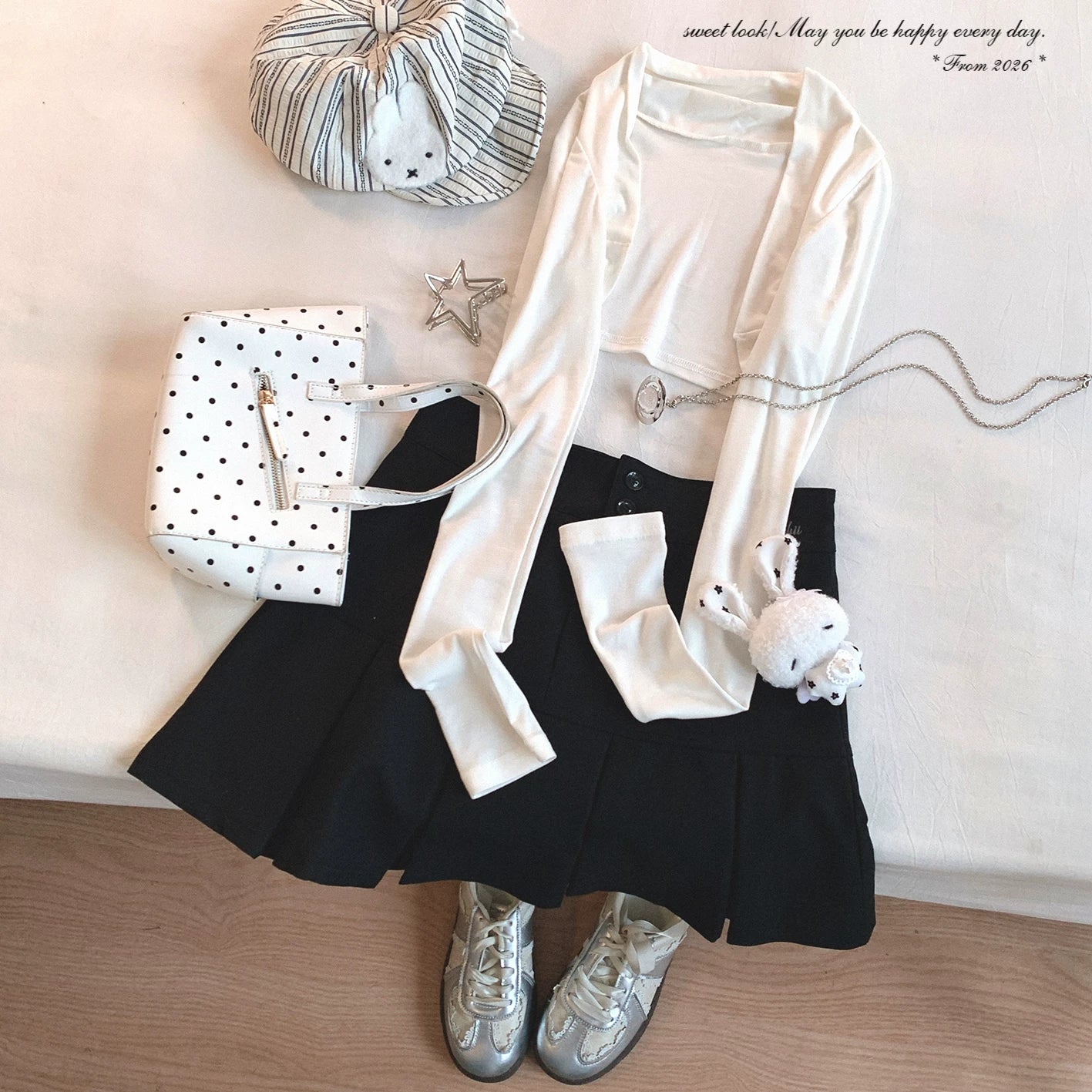 Final-Call Vintage Polka-Dot Sweet & Spicy Girl Style Ruffle-Hem Off-Shoulder Bustier Camisole Two-Piece Set