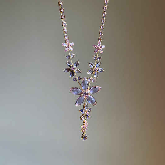 Purple Floral Crystal Choker Necklace | Vintage Princess-Inspired Jewelry