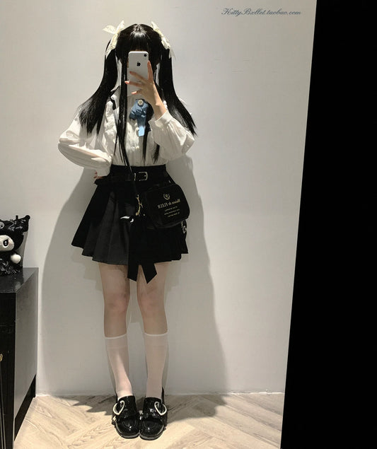 Jirai Kei Shoulder Open Ruffle Lace Long Sleeve Blouse