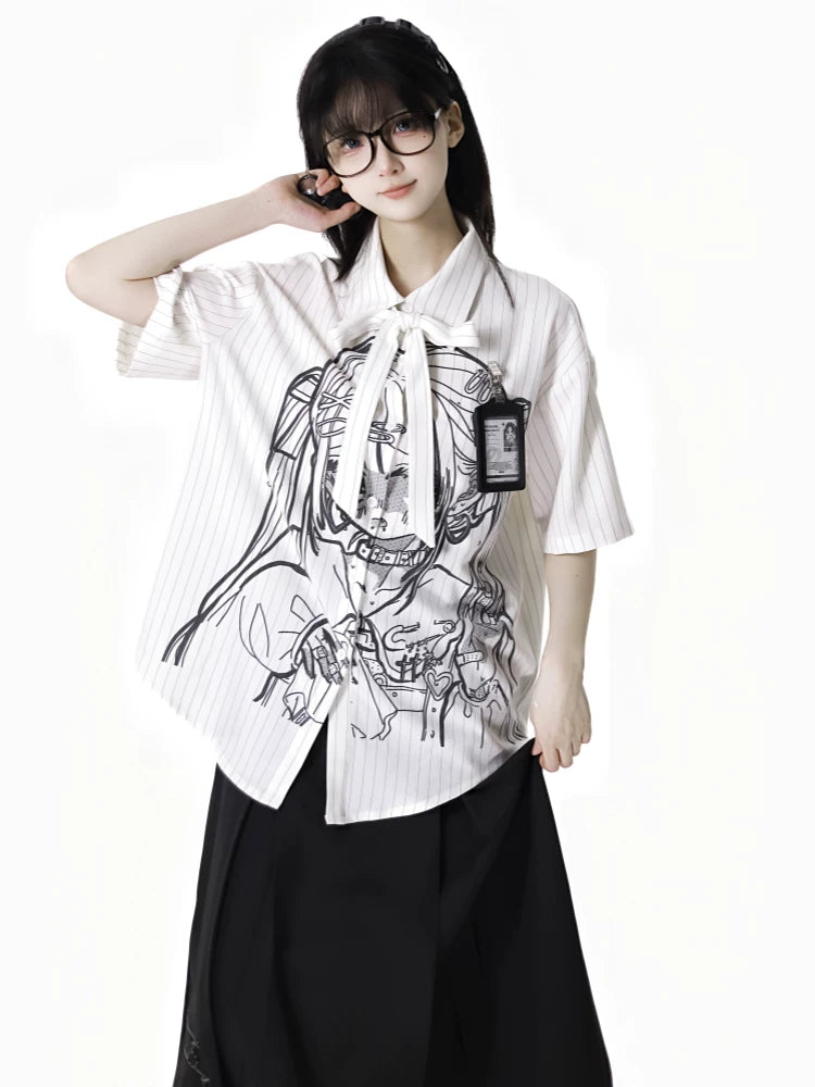 Ready Stock, Ships Fast “Noisy Summer Dream” Oversized All-Over Print Shirt Short Sleeve Summer-Autumn Draping Design Matching Set