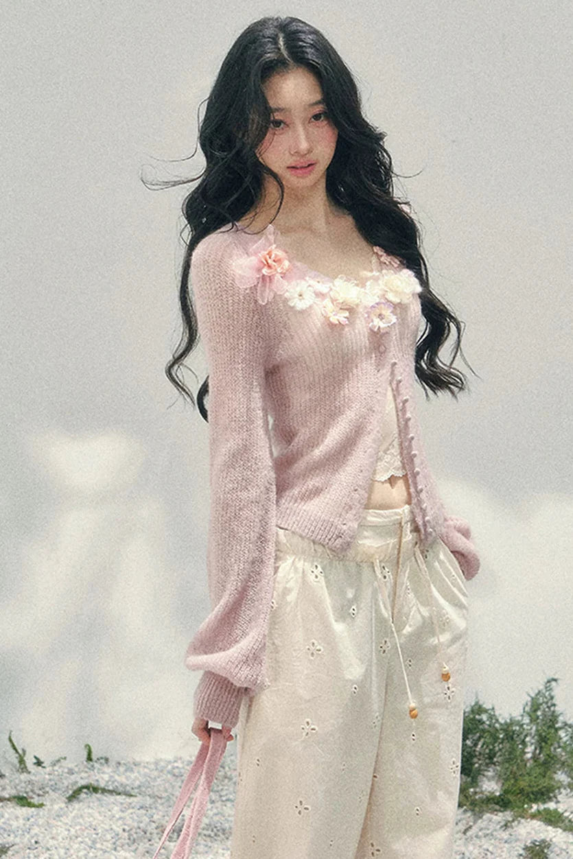 3D Floral Cardigan + Camisole