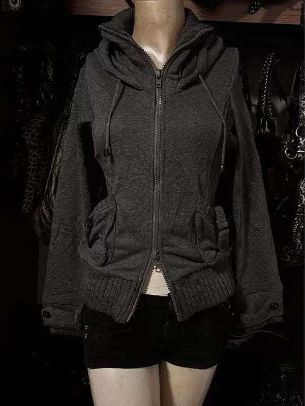 gray hooded jacket
