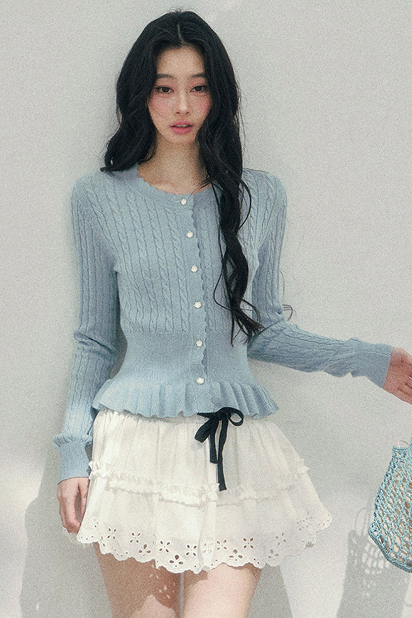 Pearl Crochet Ruffled Sweater