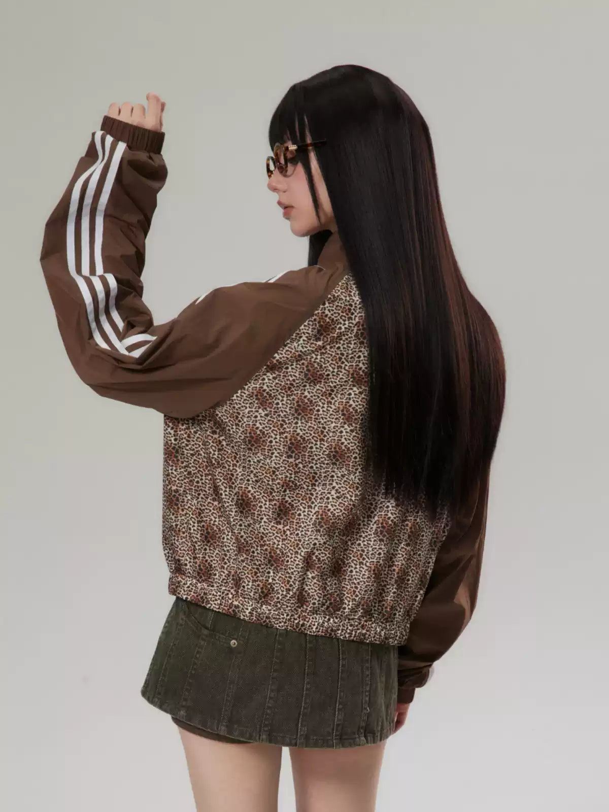leopard print splicing jacket