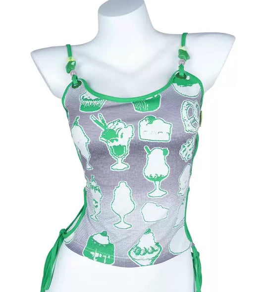 hollow green ice cream print vest