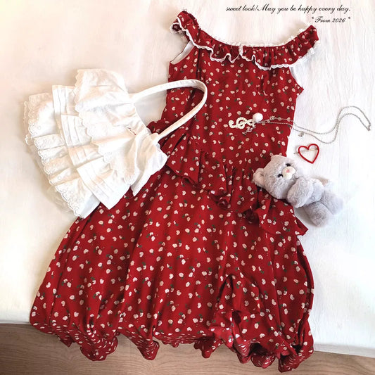 Vintage Floral Chiffon Dress | Cottagecore Lace Ruffle Feminine Dress