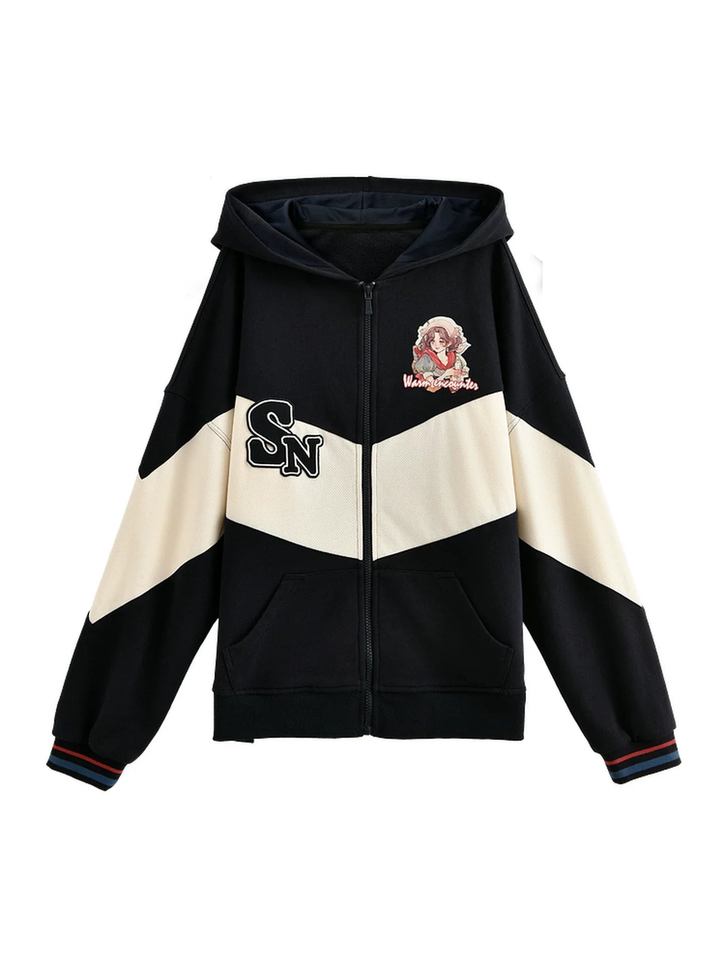 Color Block Cotton Hooded Jacket