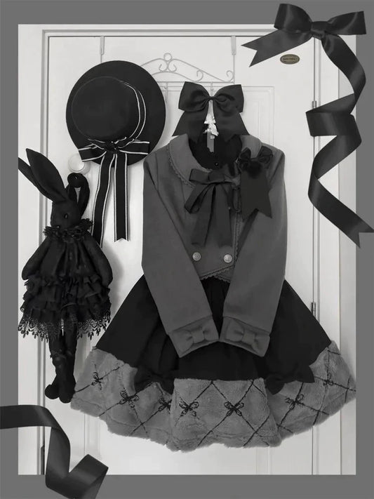 Coquette Japanese Preppy Set | Vintage Short Jacket & High Waist Skirt Two-Piece Outfit