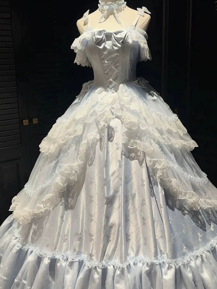 Blue “Bride in Bloom” Lolita Dress Evening Gown for Women, Boutique Artist Entrance/Exam, Annual Celebration, Students’ Day, Adult Debut—Runaway Princess Style