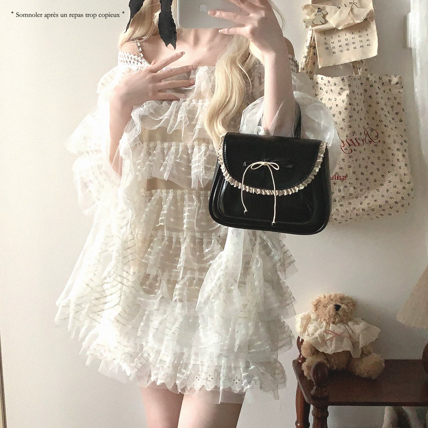 End-of-Season Layered Tulle Fairy Embroidery Lace Halter Dress with Square Rhinestone Detail and Cutout Sheer Effect