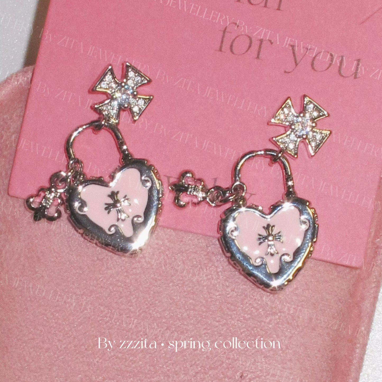 Sparkling Diamond Cross Love Lock Earrings