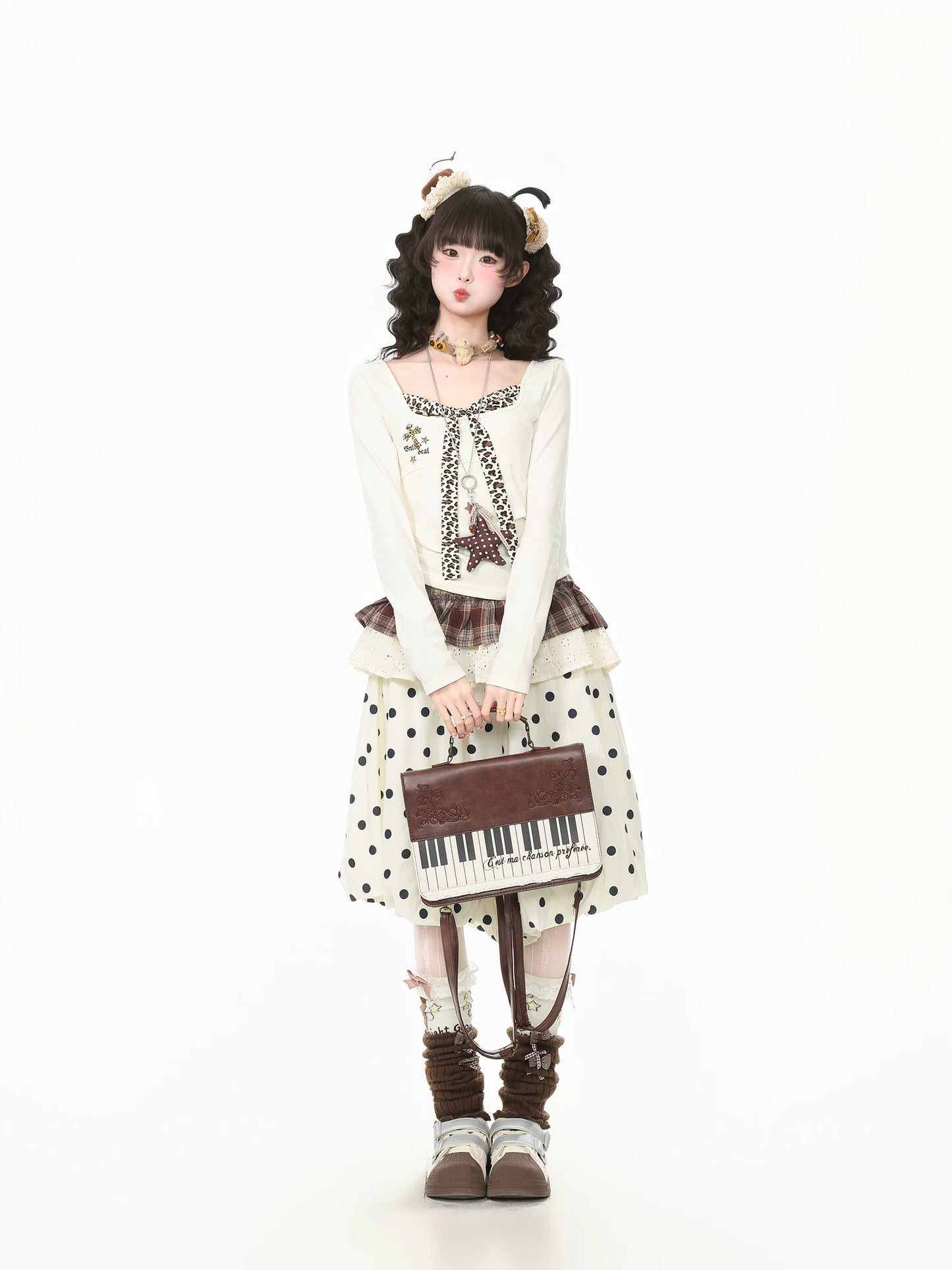 Blue Ghost Park Languid Park Polka Dot All-Over Print Sweet Style A-Line Midi Skirt for Women Summer
